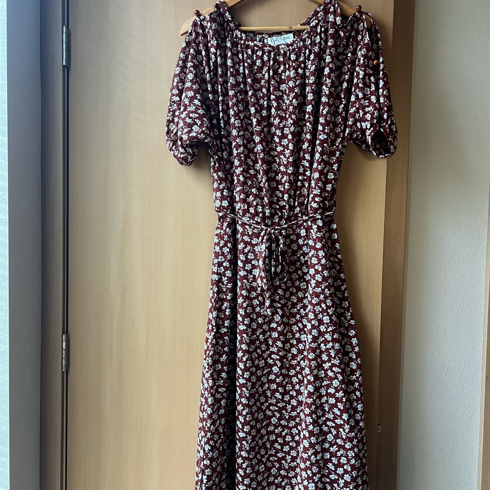 1970’s Prairie Floral Brown Dress Julie Miller of California XL